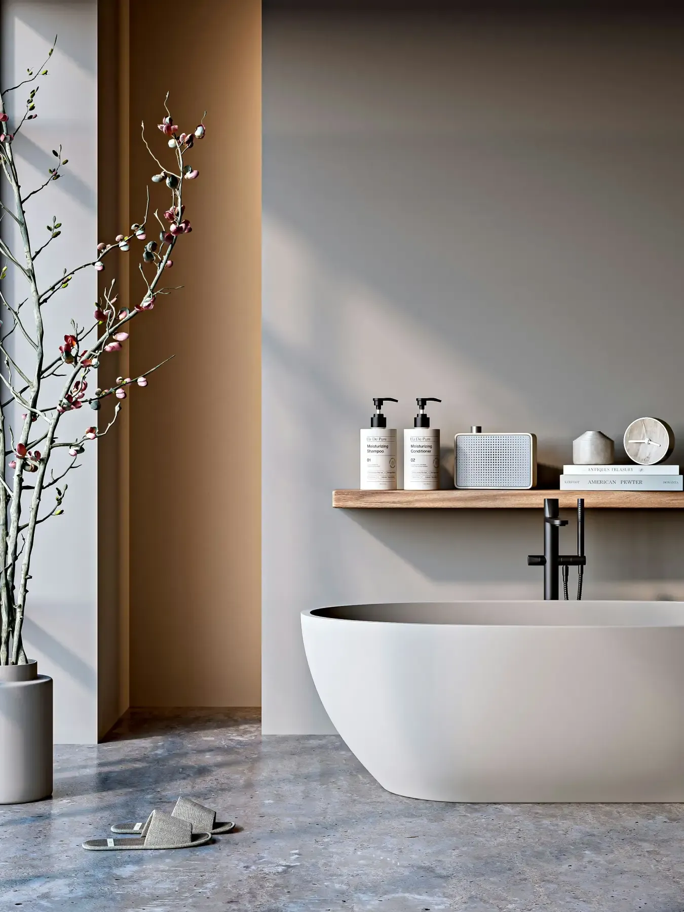 Minimal bathtub with simple, refined materials